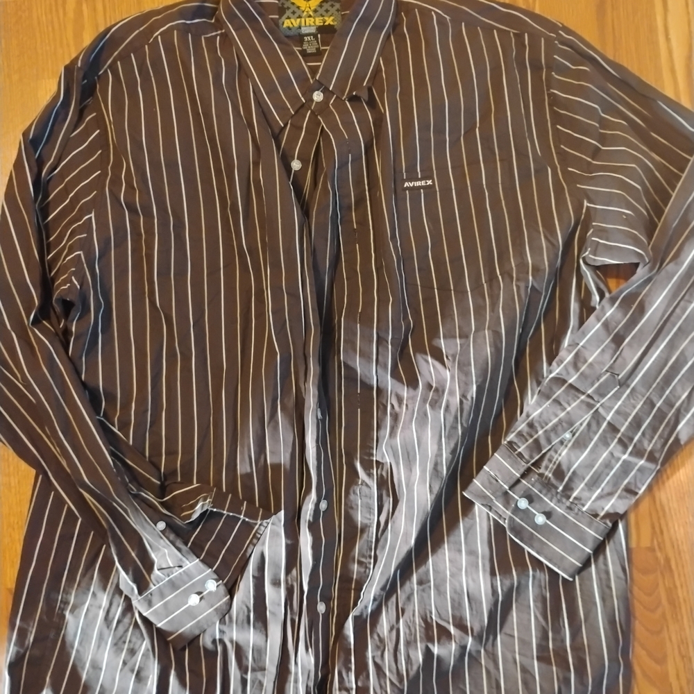 Avirex Men's Dark Striped Button Down Shirt